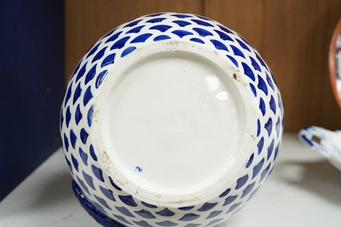 An unusual late 19th century Royal Worcester 'dragon' jug with blue scale decoration, 30cm